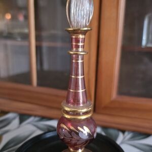Vintage Egyptian Hand-blown Ruby Red & Gold Glass perfume Bottle